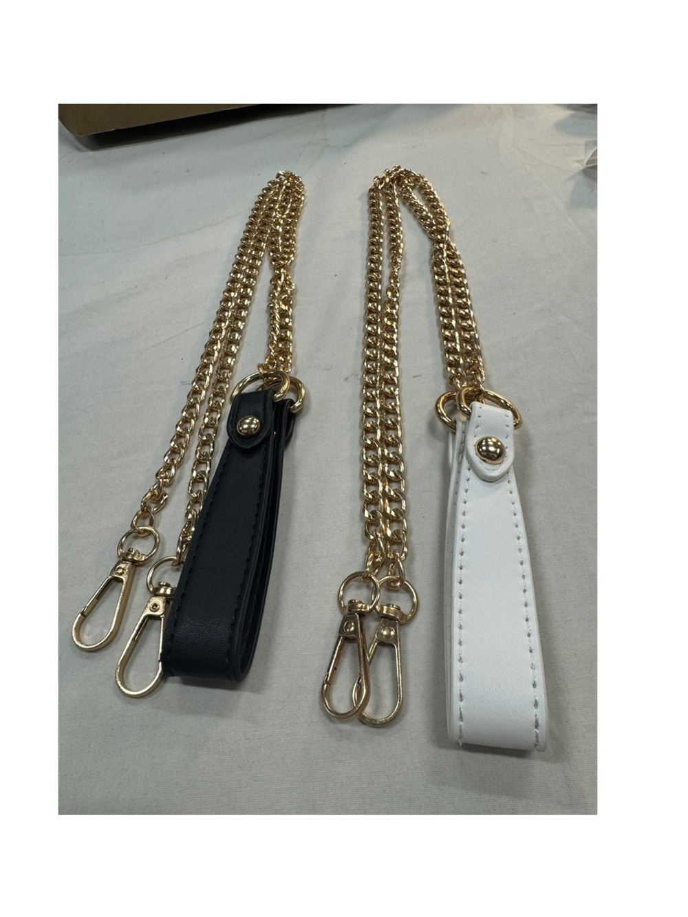 Gold Chain Bag Strap with Black or White Leather Handle 46” long